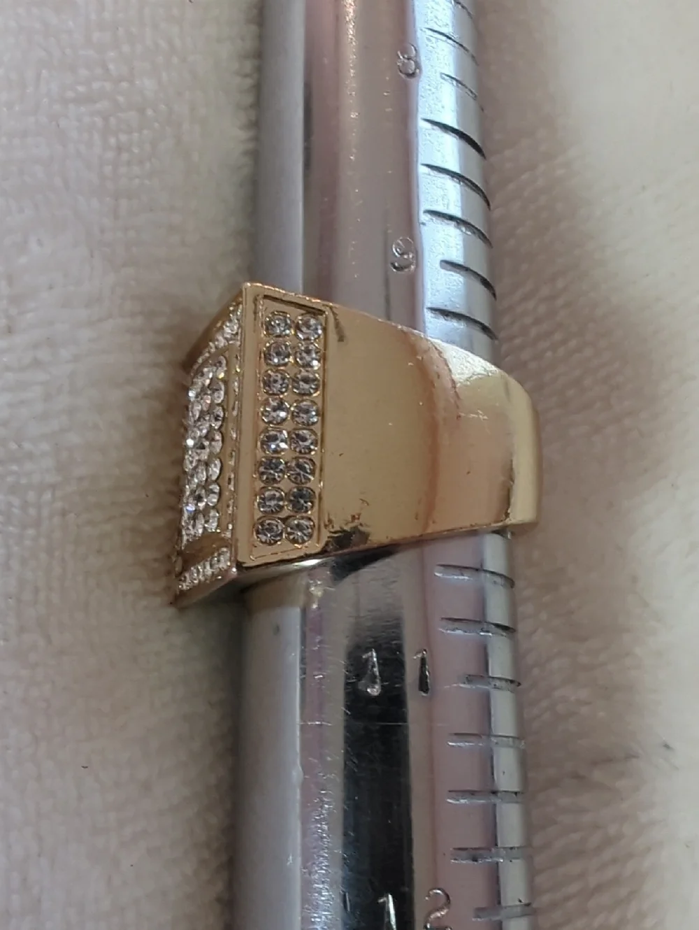 Men's Gold Tone Iced-Out Pavé Signet Ring - Rectangular Chunky Ring + FREE GIFT